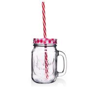 Bocal à boissons en verre - Orion - 450 ml - Couvercle et paille inclus - Verre épais - Décoration ""Ice Cold Drink""