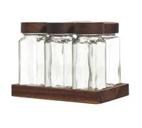 Cook Concept - Bocaux à épices KA0366, 6 pièces, couvercles hermétiques, plateau acacia, transparent