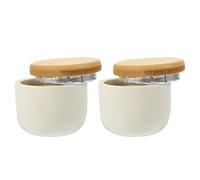 Bocal à Noix en Céramique 150ml Blanc avec Couvercle Bambou, Lot de 2