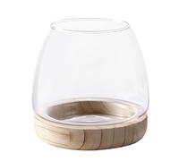 Bocal À Poissons, Ronde Aquariophilie Verre, Vase Bocal À Poisson en Verre avec Base en Bois Détachable, Vase Hydroponique pour Plant, Terrarium, Aquarium Écologique, 10/13/15cm