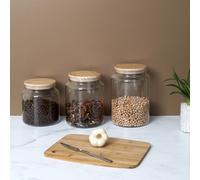 Cook Concept Bocal de conservation Aliments 2,9 L Verre Couvercle en bois Hermétique Transparent