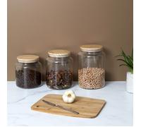 COOK CONCEPT - KA5549 Bocal de Conservation En Verre Avec Couvercle En Bois - Rangement Pratique Pour Cuisine - 2.4L - Dimensions 19 x 15 x 15 cm - Transparent
