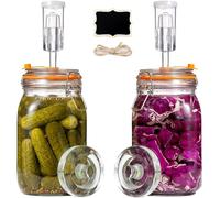 Bocal de fermentation Verre à fermentation - Lot de 2 - 1,5 litre - Avec valve de fermentation et poids - Pour choucroute et kimchi