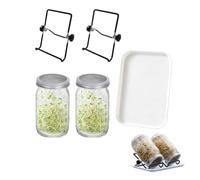 Bocal de Germination Mason Jar 500ml, Kit de 2 Pots en Verre avec Supports en Inox et Plateau, Couvercles Germoirs.