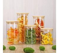 Bocal de rangement en verre borosilicaté hermétique, convenant pour le stockage des grains, céréales, fruits secs, écorces de mandarine et feuilles de thé. Design cylindrique droit avec couvercle en b