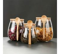 Bocal de rangement en verre hermétique avec cuillère, bocaux de rangement hermétiques avec cuillères, boîtes de cuisine simples en verre borosilicaté de haute qualité, pour ranger le café, le sucre, l