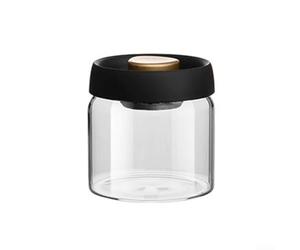 Bocal de rangement manuel en verre scellé sous vide pour grains de café, céréales, noix, céréales, épices, corps transparent avec couvercle noir, organiseur de comptoir de cuisine résistant à