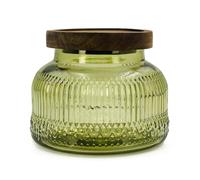 Bocal décoratif en verre vert avec couvercle en bois hermétique 750 ml, bocal de cuisine vintage à large ouverture pour cookies, bonbons, miel, farine, épices, café, thé, décoration de la maison