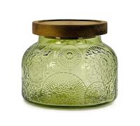 Bocal décoratif en verre vert avec couvercle en bois hermétique de 750 ml, bocal de cuisine vintage à large ouverture pour biscuits, bonbons, miel, farine, épices, café, thé, vase pour bougie de sable