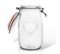 Bocal en verre étanche - ORION - 1,5L - 11,5x11,5x22 cm - Motif cœur - Clip en métal - Joint en caoutchouc orange