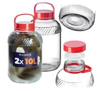 Bocal en verre KADAX de 10 l avec couvercle et poignée pour la conservation du chou, lot de 2
