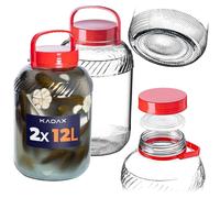 Bocal en verre KADAX de 12 L avec couvercle et poignée pour la conservation du chou, lot de 2