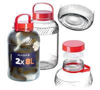 Bocal en verre KADAX de 8 l avec couvercle et poignée pour la conservation du chou, lot de 2