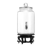 Bocal en Verre Robinet, Bouteille à Vin, Base Antidérapante | Verre et Abs, Noir, Anti-goutte, Usage Simple à Maison, Récipient Scellé pour Boissons