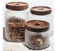 Bocal en verre transparent avec couvercle en bois d'acacia, stockage hermétique pour le thé, le café, les épices, les produits secs et plus encore 1 petit pot (400 ml/14 oz),1 grand pot (750 ml/25 oz)