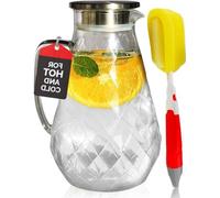 Bocal en verre trempé avec couvercle - 2,1 L - pour l'eau ou les jus - limonade, thé glacé, sangria - petite brosse fournie