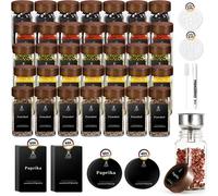 Bocaux à épices carrés - Lot de 35 - 120 ml - Verre borosilicaté - Couvercles en bois d'acacia - Avec étiquettes - Marron