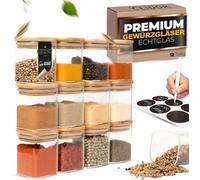 Bocaux carrés en verre 12 x 160 ml - Épaisseur du verre : 3 mm - Bocaux hermétiques en verre avec couvercles à charnières en bois - Idéaux pour la conservation des herbes