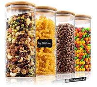 Bocaux de conservation - DECO HAUS - Lot de 4 - Verre borosilicate - Couvercles en bambou - Hermétiques