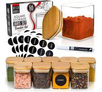 Bocaux de Conservation - DECO HAUS - Set de 10 - 160 ml - Couvercles bambou hermétiques - Verre borosilicate + étiquettes