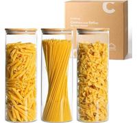 Bocaux de conservation en verre avec couvercle - Hermétiques - Couvercle en bambou - Lot de 3 Conservez vos aliments, vos pâtes et vos poudres de manière élégante et hermétique grâce à ces bocaux de c