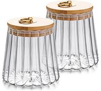 Bocaux de rangement hermétiques - Modèle Pétale - Lot de 2 650 ml - Verre borosilicate - Couvercle bambou