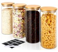 Bocaux en Verre de 950 ml FoLio Lot de 4 Bocal en Verre avec Couvercle en Bambou Φ8.0x20.0cm Bocaux Rangement Cuisine en Verre, Pot en Verre, Bocal en Verre Hermétique pour Céréales, Haricots