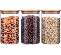 Bocaux en Verre Hermetique avec Couvercle, Lot de 3 950ml Boîtes de Rangement en verre transparent avec couvercles, Bocal en Verre et Bambou pour biscuits, pâtes, farine, riz, thé