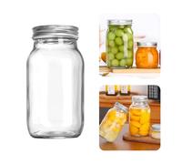 Bocaux Mason en verre à large ouverture avec couvercles - Récipient sûr pour la fermentation, le marinage et le stockage (argent, 750 ml)