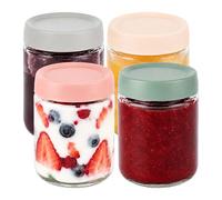 Bocaux Relaxdays, lot de 4, 450 ml, couvercles twist-off, bocaux à confiture, transparents/colorés