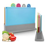 BOCHION 4 PCS Planche à Découper, Set Planche a Decouper Plastique Professionnelle sans BPA, Planches à Découper de Cuisine Antidérapante avec Support, Planche a Découper pour Viande Légumes Fruits