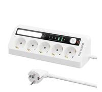BOCHLION Multiprise de Table 5 Prises avec 4 Ports USB (2 Ports USB 2 Ports USB C), Multiprise Parafoudre avec Lumière LED, Prise d'Angle avec Interrupteur et Câble 1.8M pour Bureau, Maison (Blanc)