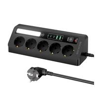 BOCHLION Multiprise de Table 5 Prises avec 4 Ports USB (2 Ports USB 2 Ports USB C), Multiprise Parafoudre avec Lumière LED, Prise d'Angle avec Interrupteur et Câble 1.8 M pour Bureau, Maison (Noir)
