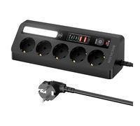 BOCHLION Multiprise de Table 5 Prises avec 4 Ports USB (PD35W+PD20W), Multiprise Parafoudre avec Lumière LED, Prise d'Angle avec Interrupteur et Câble 1.8M pour Bureau, Maison (Noir)
