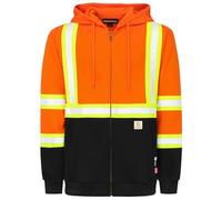 BOCOMAL FR Hoodies Sweat à capuche réfléchissant haute visibilité en polaire haute visibilité avec fermeture éclair haute visibilité 297,7 g, Orange et noir., XXL