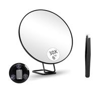 Boddceto Miroir Grossissant 30X avec Support et Pince à Épiler, Miroir de Maquillage Grossissant avec 3 Ventouses pour la Toilette et les Voyages