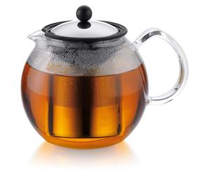 Bodum 1802-16, théière Assam (système à piston, filtre en acier inoxydable réutilisable, poignée en verre), 1,5L, finition brillante