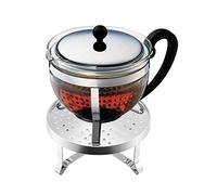 Bodum - K11143-16 - Chambord - Set Théière à Piston - Filtre en Plastique - Réchaud en Inox - 1,3 L, Argent/Noir