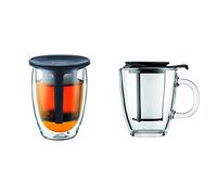 Bodum - K11153-01 - Tea For One - Set Infuseur Individuel - Verre Double Paroi - 35 cl - Noir & K11239-01 - Yo-Yo - Set Mug Infuseur Individuel en Verre Trempé - Filtre Nylon - 35 cl - Noir
