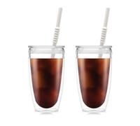 Bodum Pavina Lot de 2 gobelets de voyage isothermes avec couvercle et paille, en plastique sans BPA, 382,7 g