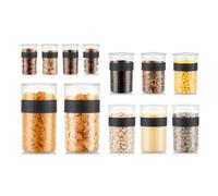Bodum Presso Lot de 12 bocaux de conservation noir - 4 x 0,25 L / 3 x 0,6 L / 3 x 1 L / 2 x 2 L