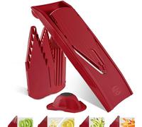 Börner V1 ClassicLine Mandoline - Kit Starter - Avec 4 inserts - Rouge | Avec poussoir de sécurité & 4 inserts - 3 épaisseurs de coupe - Bâtonnets en 2 tailles - Lames inox - Sans BPA