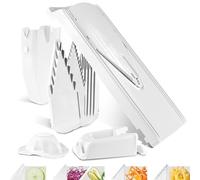 Börner V3 TrendLine Mandoline - Kit Pro - Avec 4 inserts - Blanc | Avec poussoir de sécurité & 4 inserts & station & boîte - 3 épaisseurs - Bâtonnets & dés en 2 tailles - Sans BPA