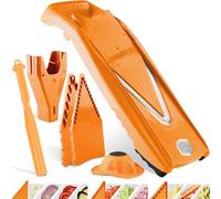 Börner V5 PowerLine Mandoline - Kit Plus - Avec éplucheur - Orange | Avec accessoires supplémentaires - Pour tranches lamelles & dés - Lame en V inox - Mandoline réglable - Fabriqué en Allemagne