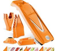 Börner V5 PowerLine Mandoline - Kit Pro - Station de rangement - Orange | Avec 3 inserts & poussoir & boîte - 10 types de coupe - Bâtonnets & dés en 4 tailles - Sans BPA - Fabriqué en Allemagne
