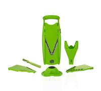 Coupe-Légumes Börner V5 (Plus Set) • Mandoline en V Réglable + Accessoires Supplémentaires + Éplucheur • Avec Lame en V en Acier Inoxydable • Pour Tranches, Bâtonnets, Dés • Vert