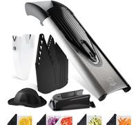 Börner V6 ExclusiveLine Mandoline - Kit Pro - Station de rangement | Avec poussoir de sécurité & 4 inserts & boîte & station - 3 épaisseurs - Lamelles & dés en 2 tailles - Lames inox