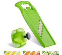 Börner Welle-Waffel PowerLine Coupe-légumes - Kit 2 pièces - Vert | Avec poussoir - Pour pommes de terre gaufrées & frites - 3 motifs - Vague 7,5 mm & gaufre 6 mm - Fabriqué en Allemagne