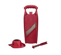 Börner Welle-Waffel PowerLine Coupe-légumes - Kit 3 pièces - Rouge | Avec poussoir & éplucheur - Pour pommes gaufrées & frites - 3 motifs - Vague 7,5 mm & gaufre 6 mm - Fabriqué en Allemagne