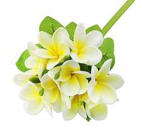 Boerni 3pcs Faux Violet Fleur, véritable Toucher réaliste Latex Faux Bouquet Hawaii Ray Frangipani Tige bourgeons de Feuilles pour Bricolage Artisanat Mariage fête d'été Home Decor (Blanc + Jaune)